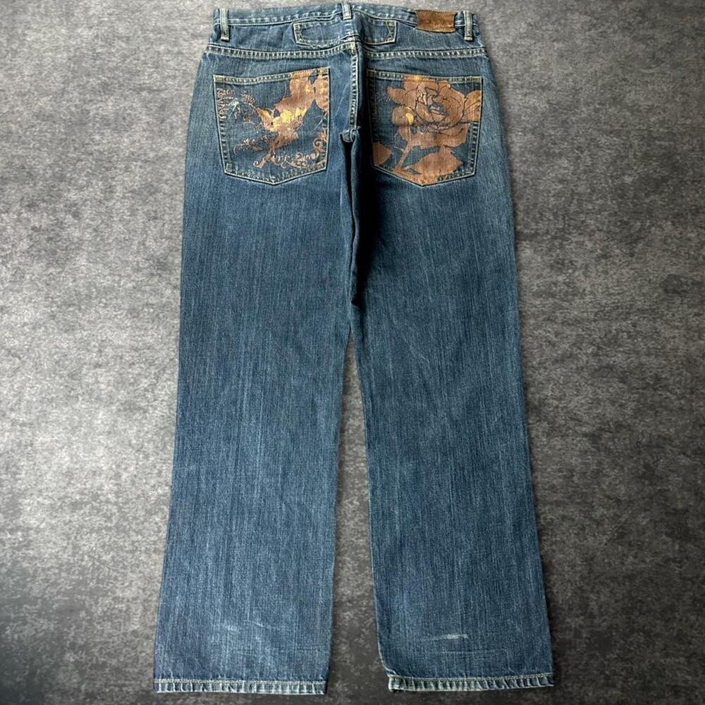 Vintage Sean John Y2K Men’s 34 Relaxed Floral Rose Graphic Jeans Hip Hop